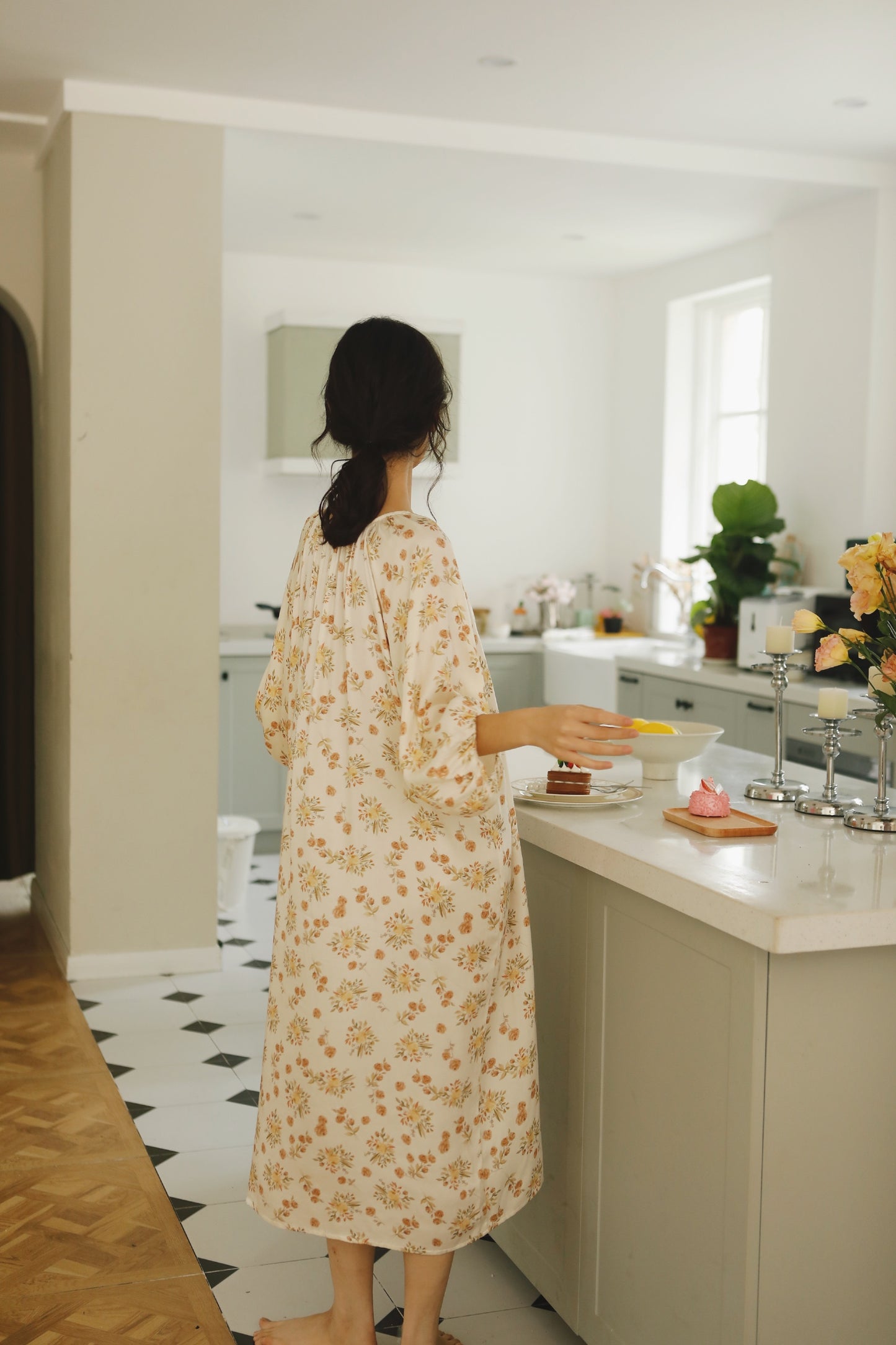 Fall color flora nightie, Fall loungewear, Soft and comfy Gown, Cottagecore dress, Cozy PJS, Unique gift