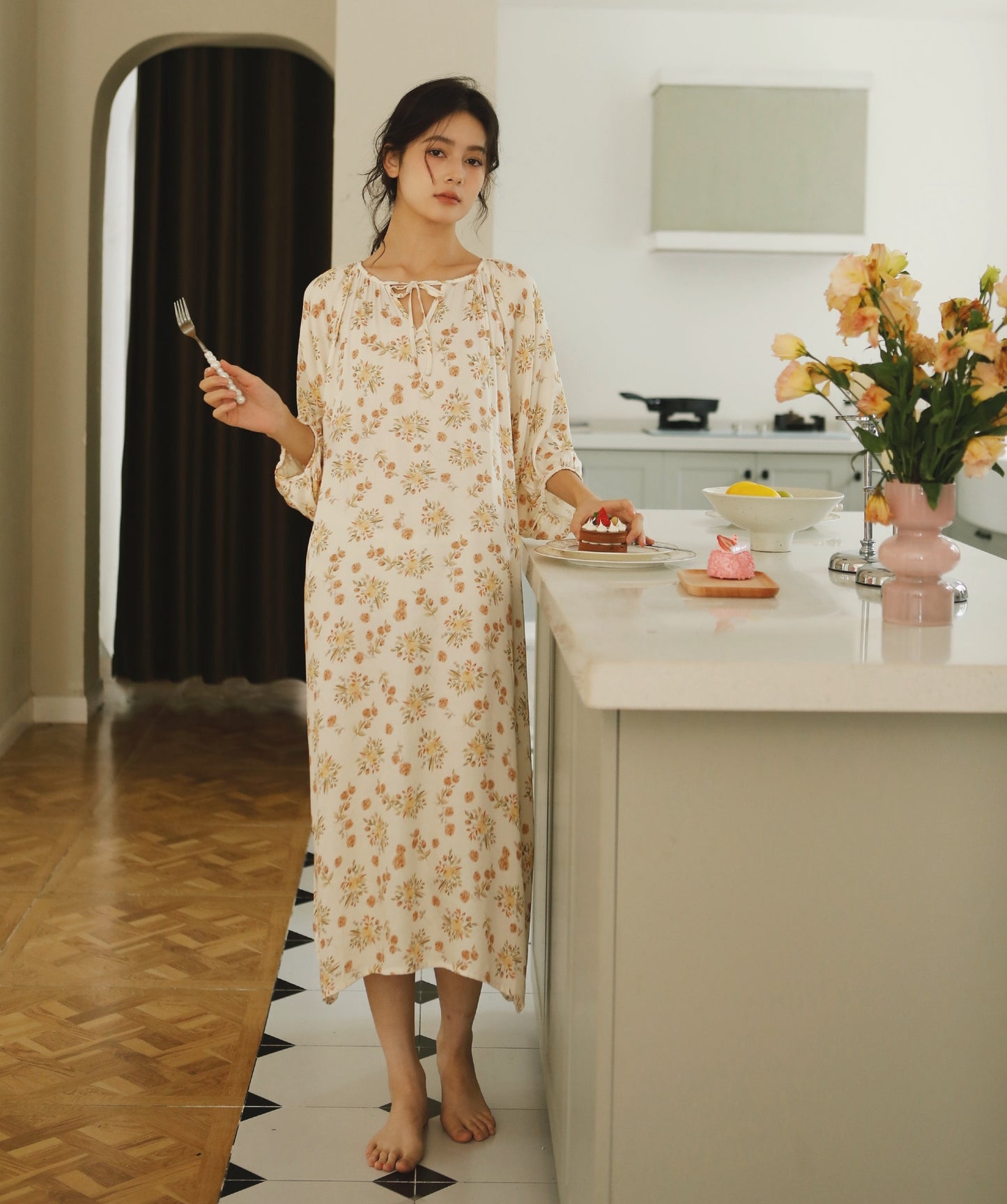 Fall color flora nightie, Fall loungewear, Soft and comfy Gown, Cottagecore dress, Cozy PJS, Unique gift