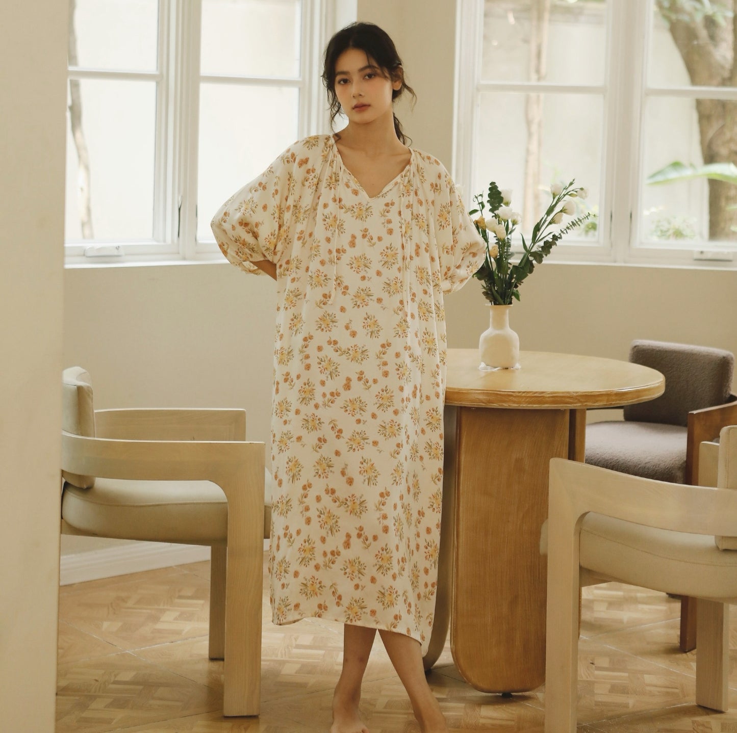 Fall color flora nightie, Fall loungewear, Soft and comfy Gown, Cottagecore dress, Cozy PJS, Unique gift