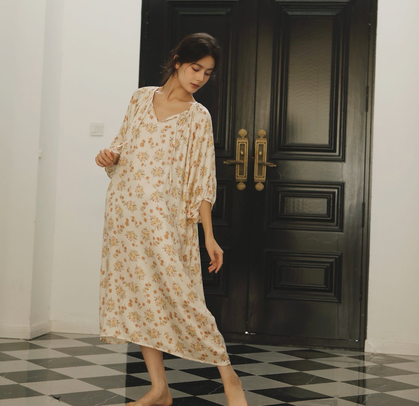Fall color flora nightie, Fall loungewear, Soft and comfy Gown, Cottagecore dress, Cozy PJS, Unique gift