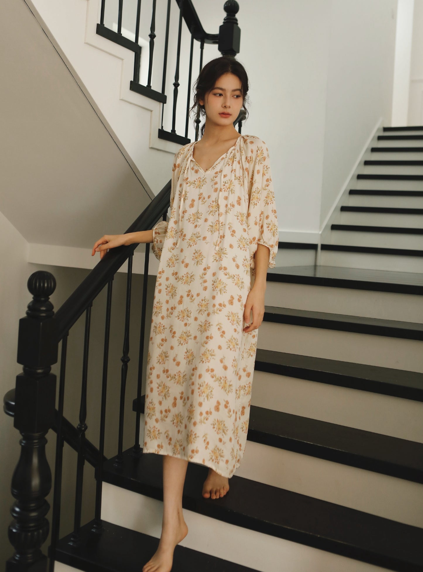 Fall color flora nightie, Fall loungewear, Soft and comfy Gown, Cottagecore dress, Cozy PJS, Unique gift