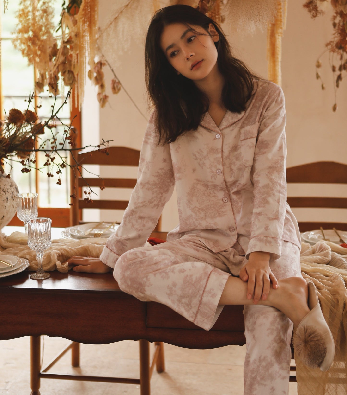 Vintage pink flora pajama set, Cotton Pyjamas Set, Comfy homewear, Soft sleepwear, Cozy loungewear