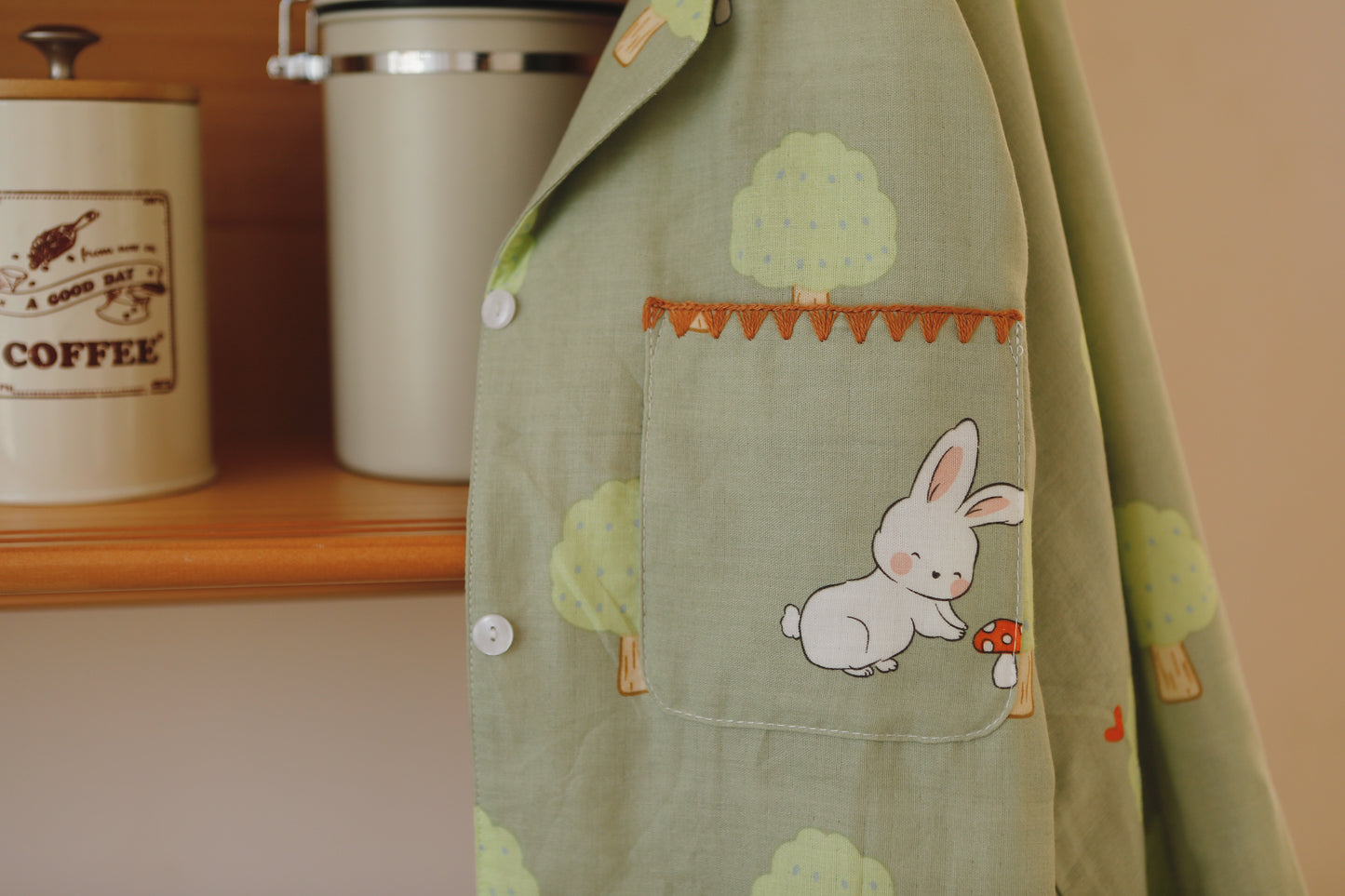 Mushroom print PJS set, Peter Rabbit women Pajama set, Pure cotton sleepwear, Spring loungewear