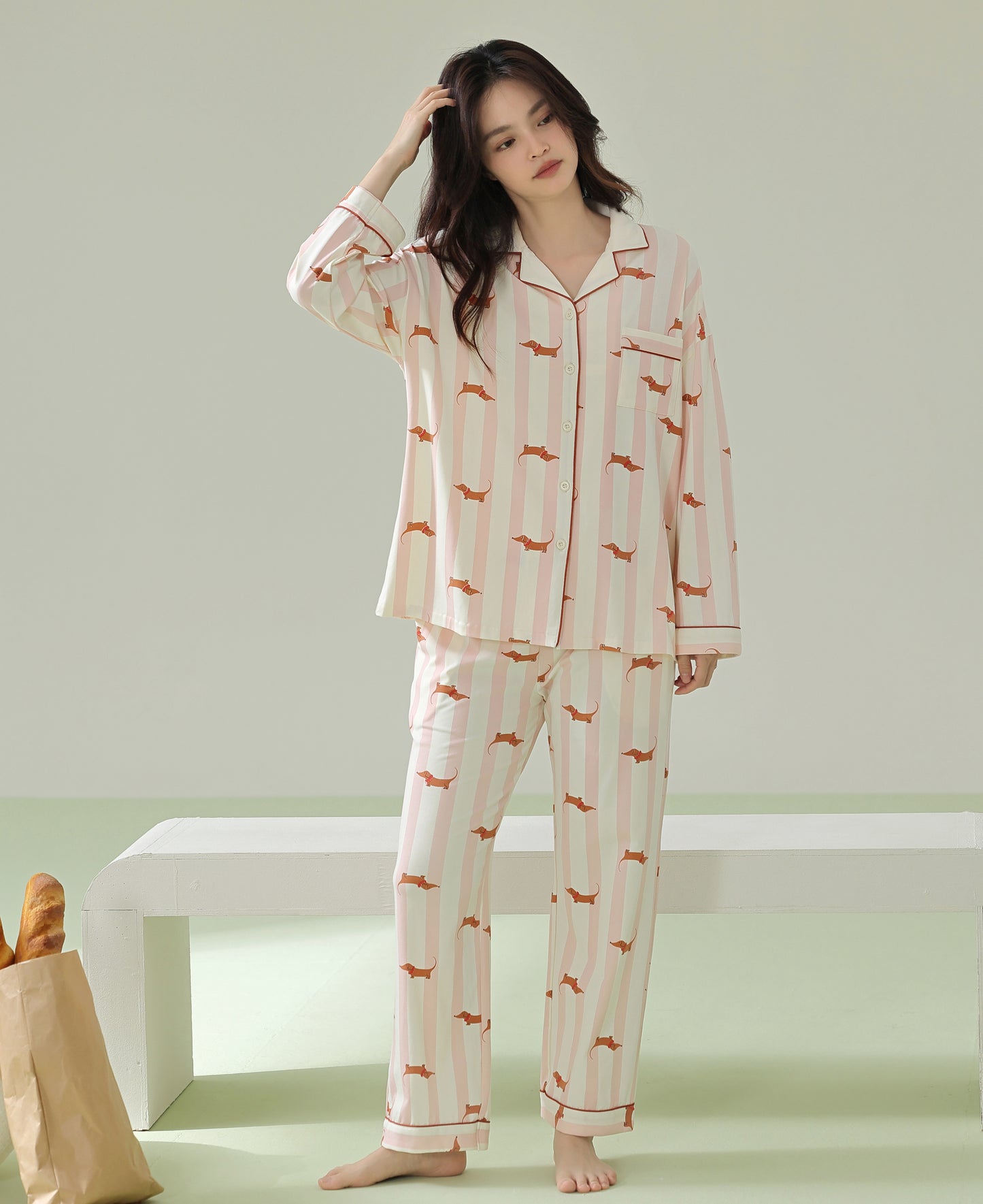 Cute Sausage dog print matching pajamas, Dachshund print 100% cotton PJS, Cartoon Couple Pajamas