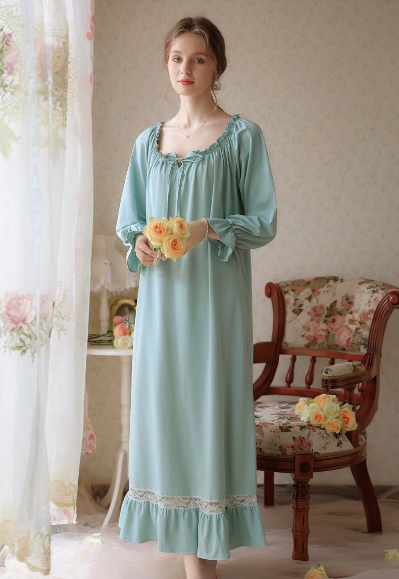 Purple Lace Deco dress, Cotton Nightgown, Purple sleepwear, Elegant nightie, Valentine's Day gift