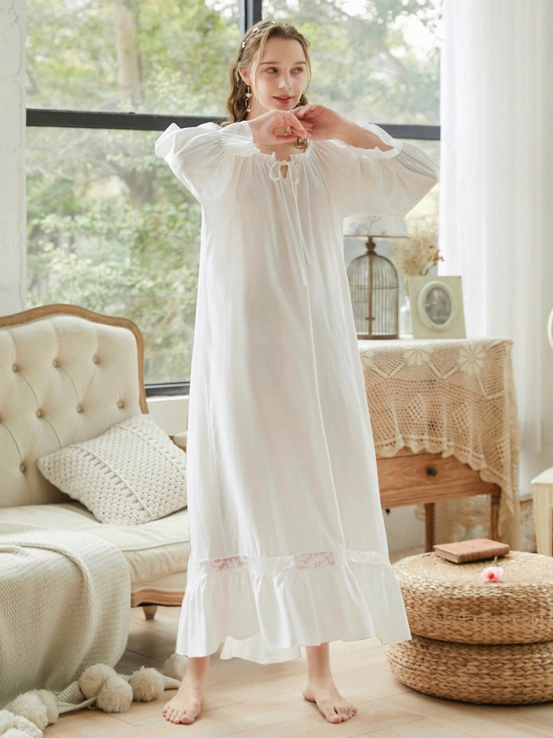 Purple Lace Deco dress, Cotton Nightgown, Purple sleepwear, Elegant nightie, Valentine's Day gift