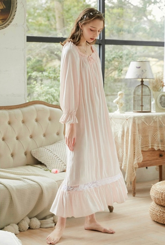 Purple Lace Deco dress, Cotton Nightgown, Purple sleepwear, Elegant nightie, Valentine's Day gift