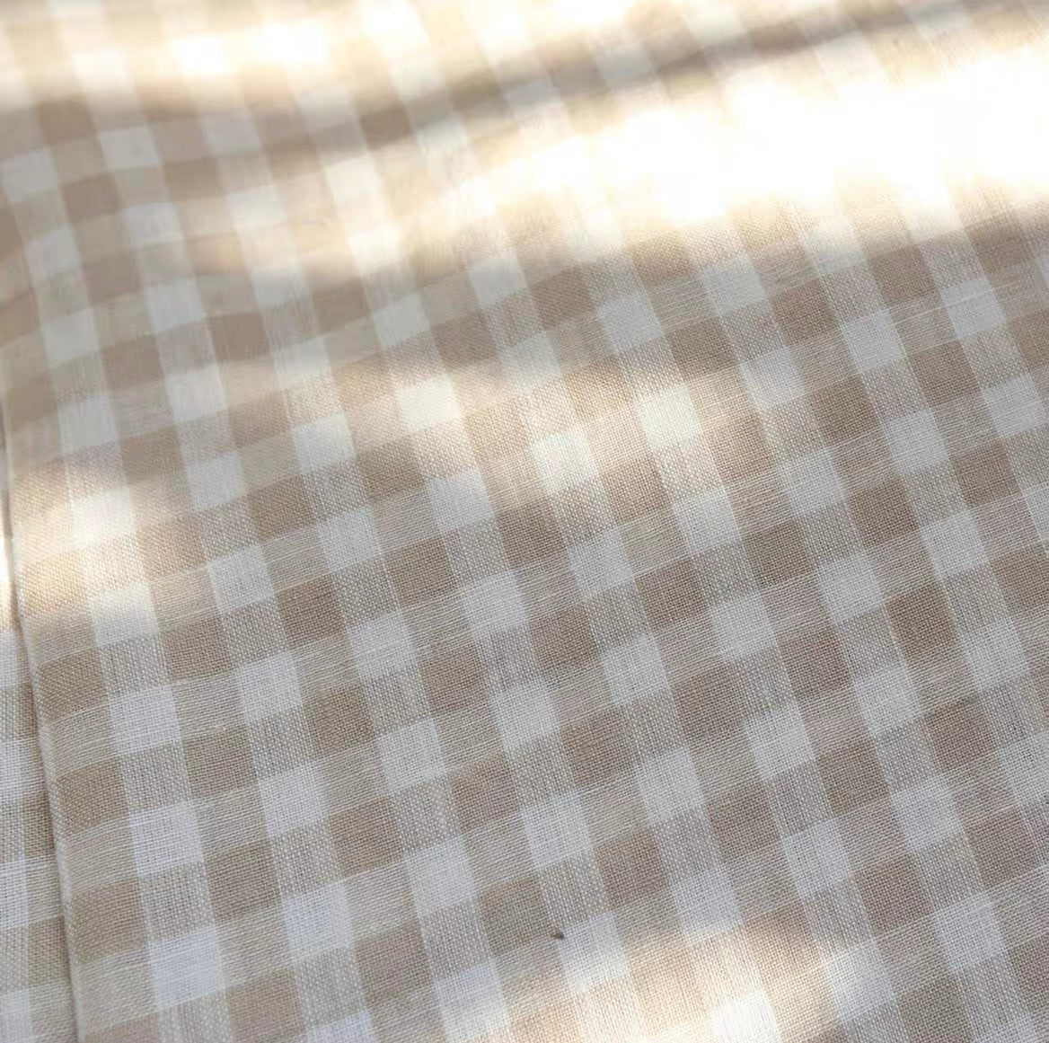 Gingham Check Linen Fabric, Medium Weight, Stone Washed, 110 Inch Width