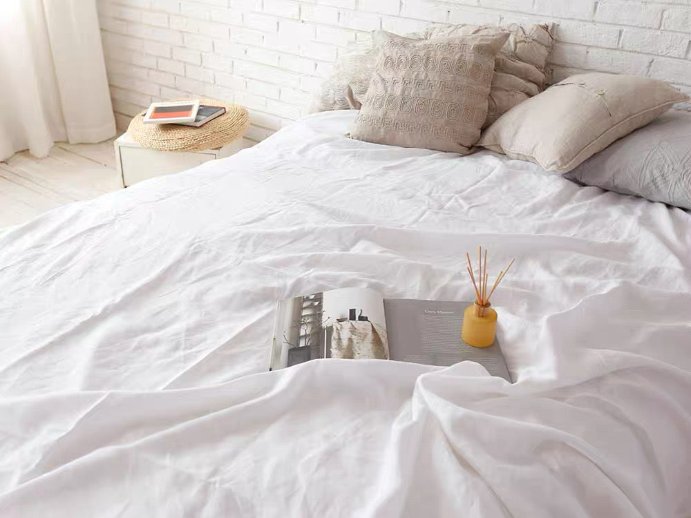 Pure White Linen Fabric by the Meter, Pre-Washed, Extra Wide 110 Inch
