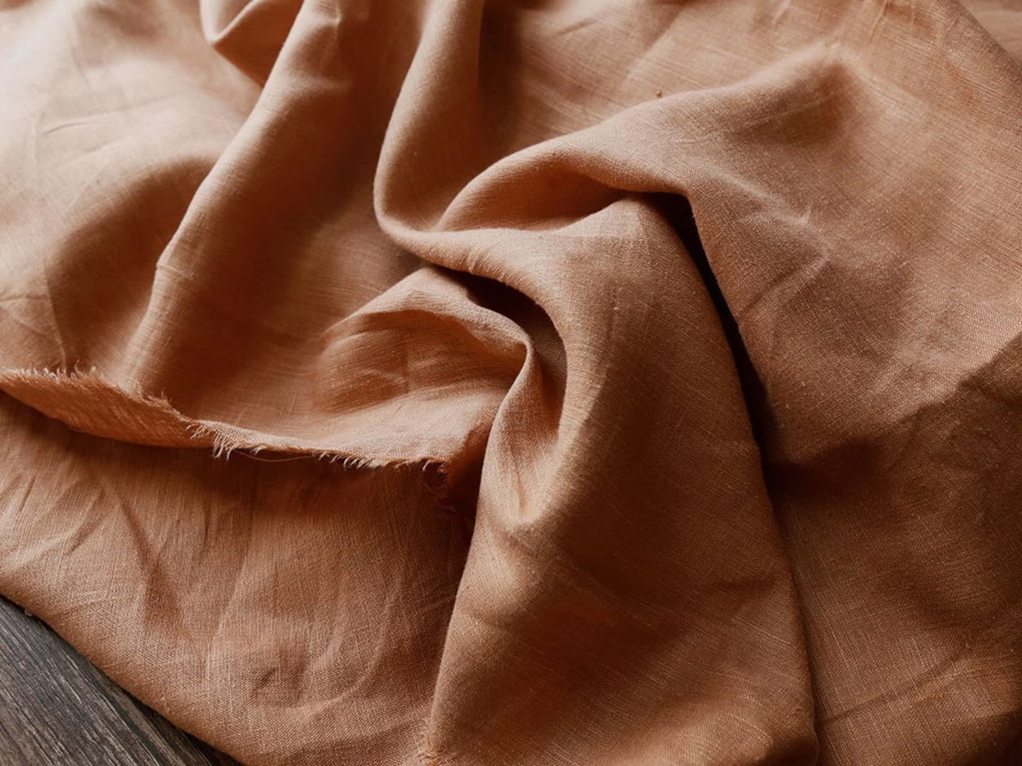 Caramel Brown Linen Fabric by the Meter, Medium Weight, Pre-Washed, Extra Wide 110 Inch