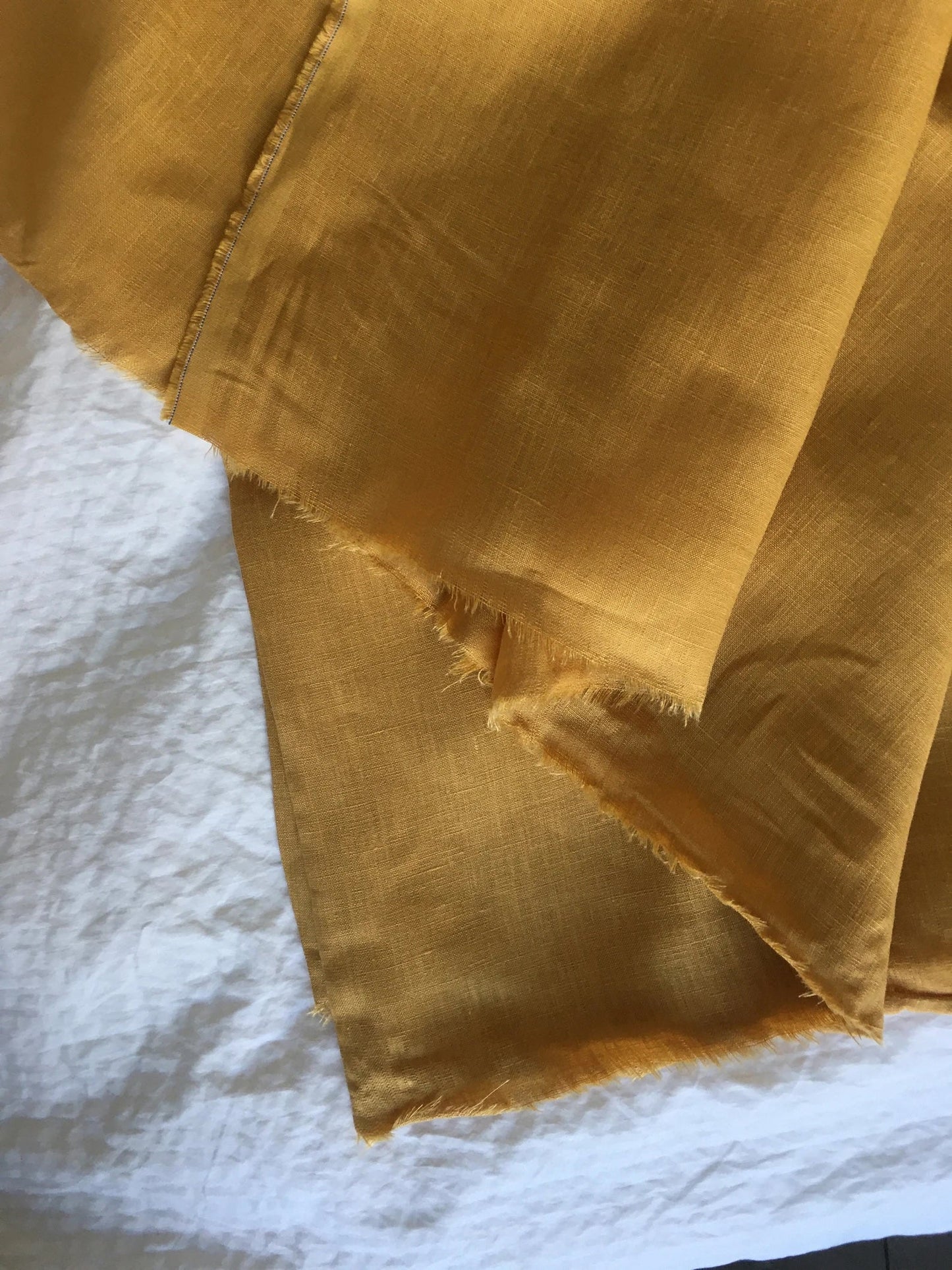 Golden Mustard Linen Fabric by the Meter, Medium Weight, Pre-Washed, Extra Wide 110 Inch