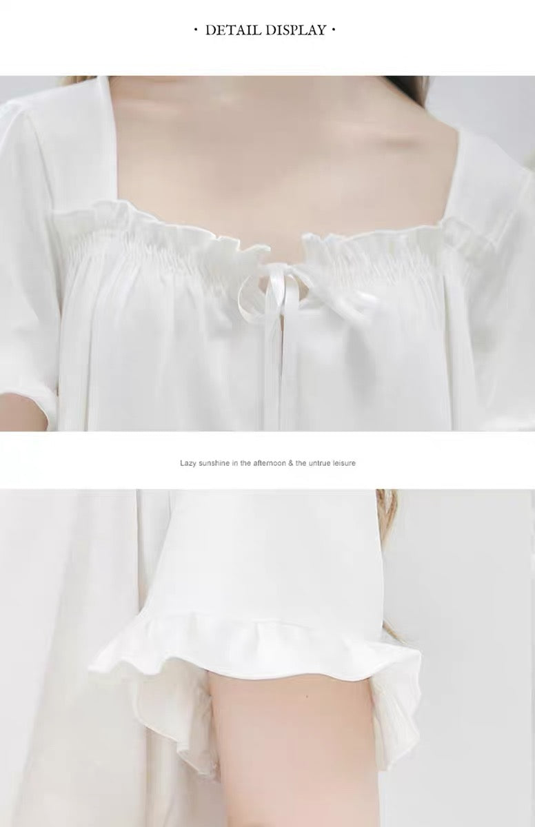 Short Sleeve Elegance: Square Neck White Nightgown Dress - Perfect Valentine's Day Gift!