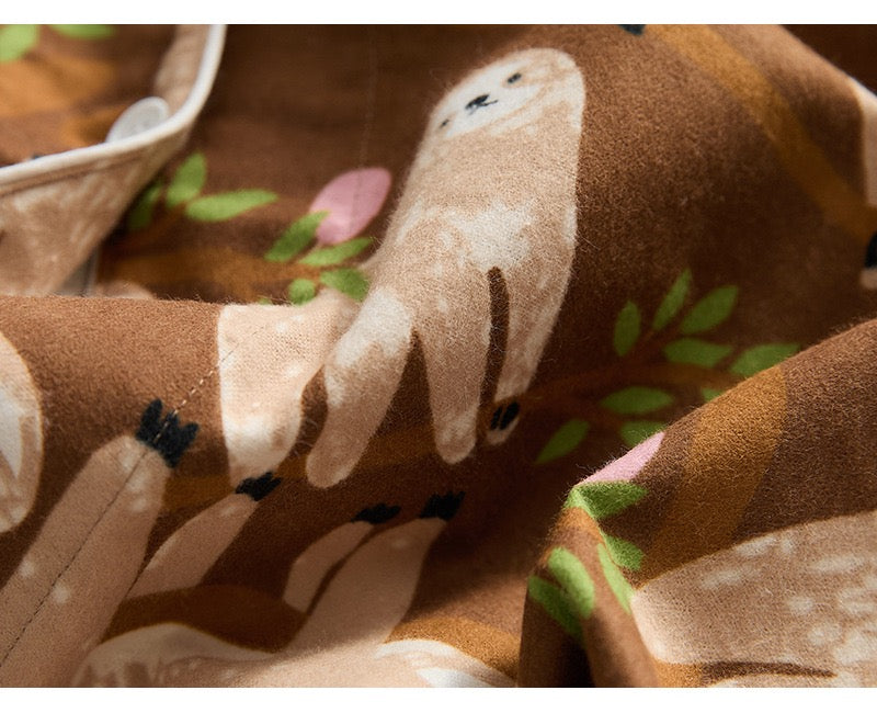 Silly slow sloth print PJS, Coffee color cotton pyjama set, 100% cotton soft sleepwear