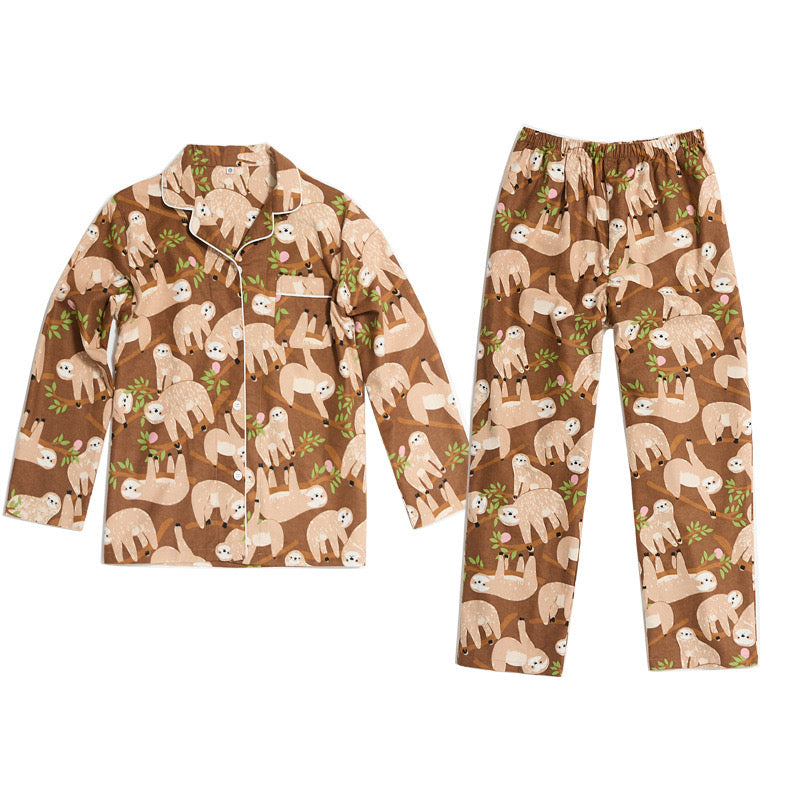 Silly slow sloth print PJS, Coffee color cotton pyjama set, 100% cotton soft sleepwear