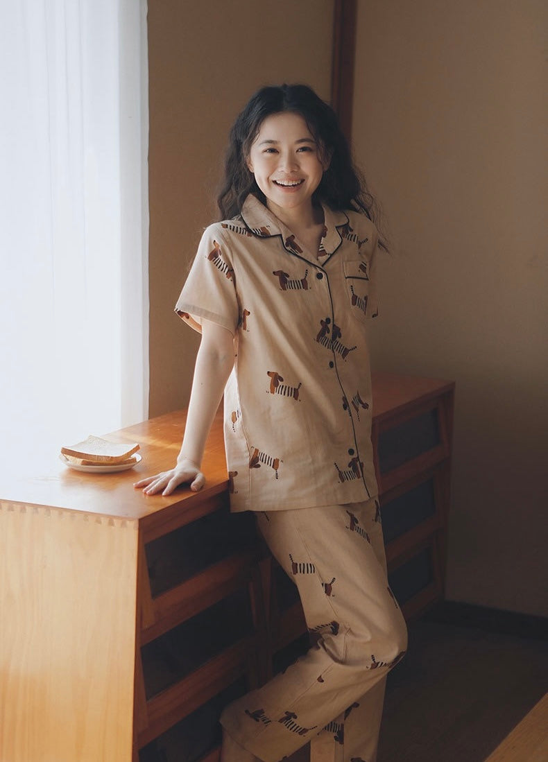 Sausage dog print Pajamas, Cotton Short Sleeve PJS