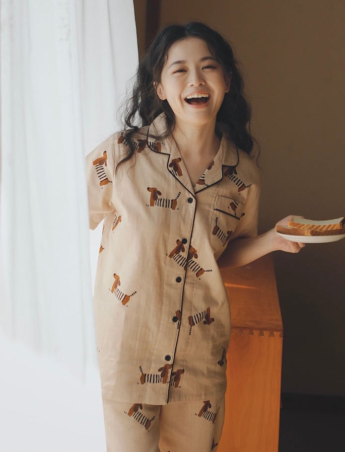 Sausage dog print Pajamas, Cotton Short Sleeve PJS