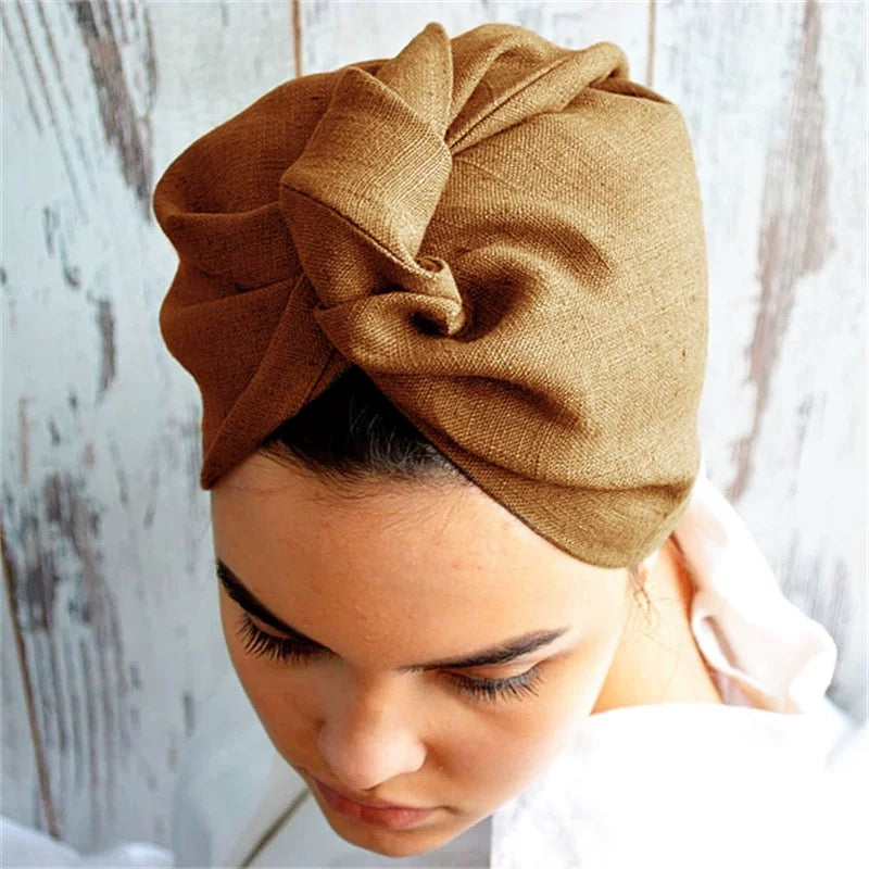 Pure Linen Hair Towel Turban – Quick Dry Head Wrap with Button