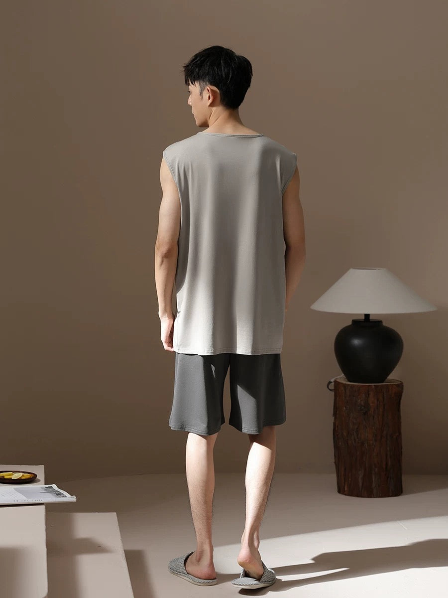 Men's lounge set, Tank with Pocketed Shorts, Minimalist PJS, Back to school