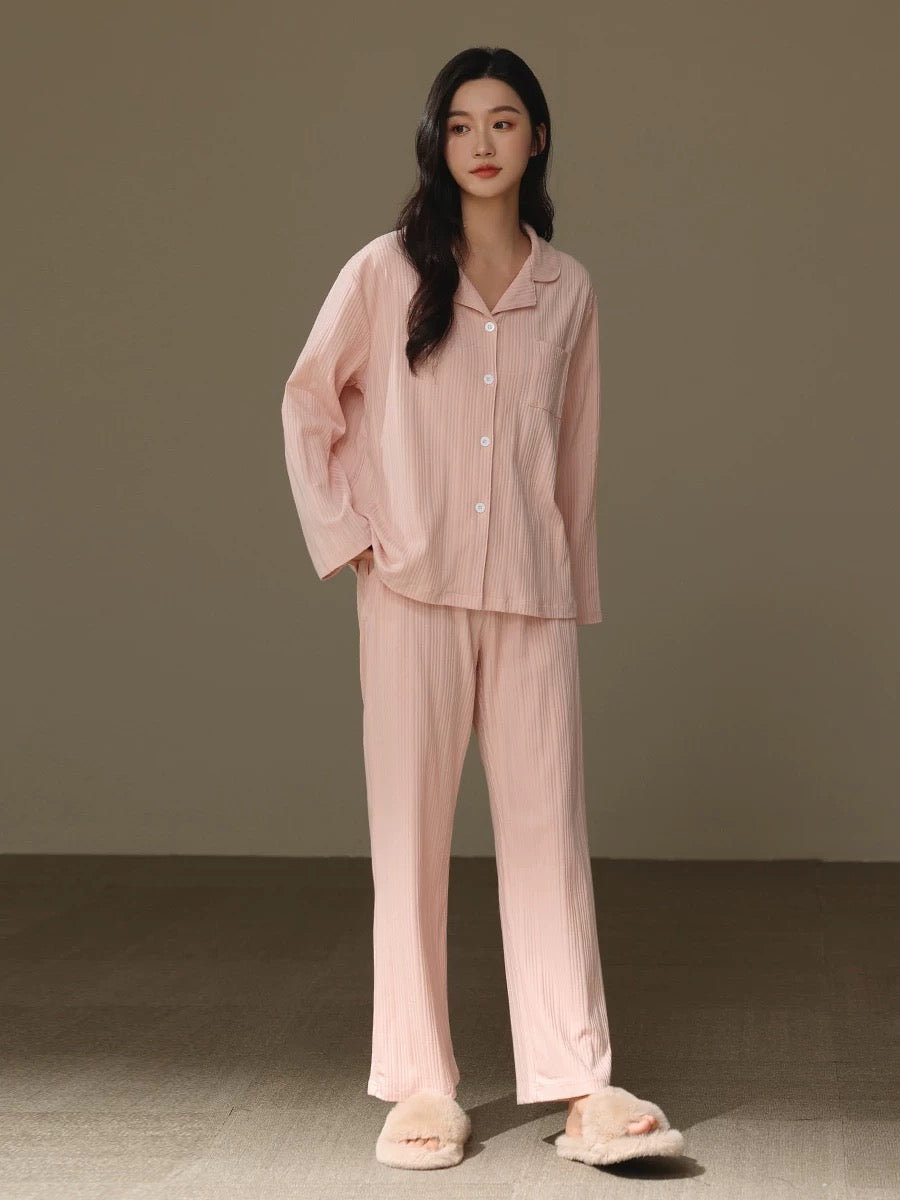 Minimalist Women Pajamas, 100% Cotton Pyjama Set, Pink PJS, Soft sleepwear, Cozy loungewear