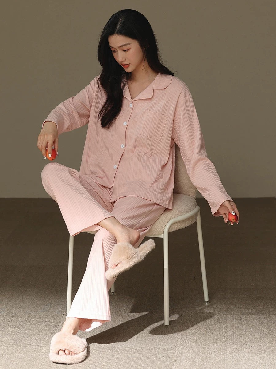 Minimalist Women Pajamas, 100% Cotton Pyjama Set, Pink PJS, Soft sleepwear, Cozy loungewear