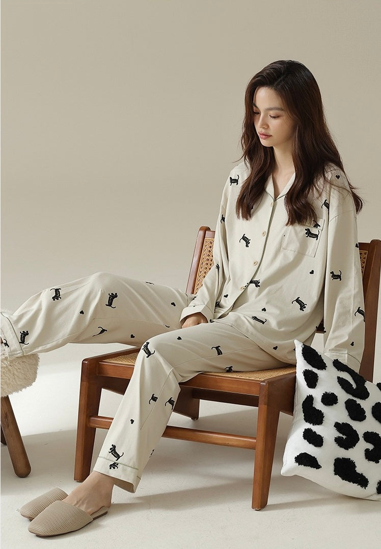 Cozy Cotton Lounge Set, Cutest Dog Print Pajamas For Women, Gift for Bestie
