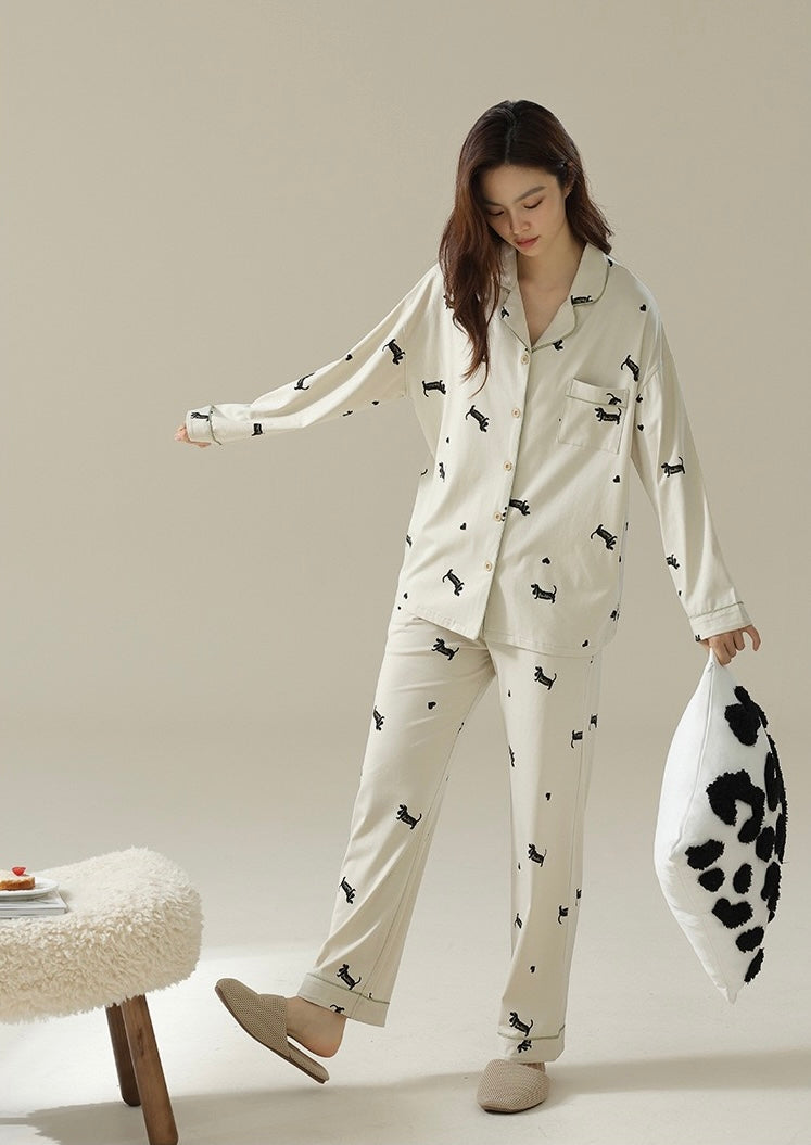 Cozy Cotton Lounge Set, Cutest Dog Print Pajamas For Women, Gift for Bestie