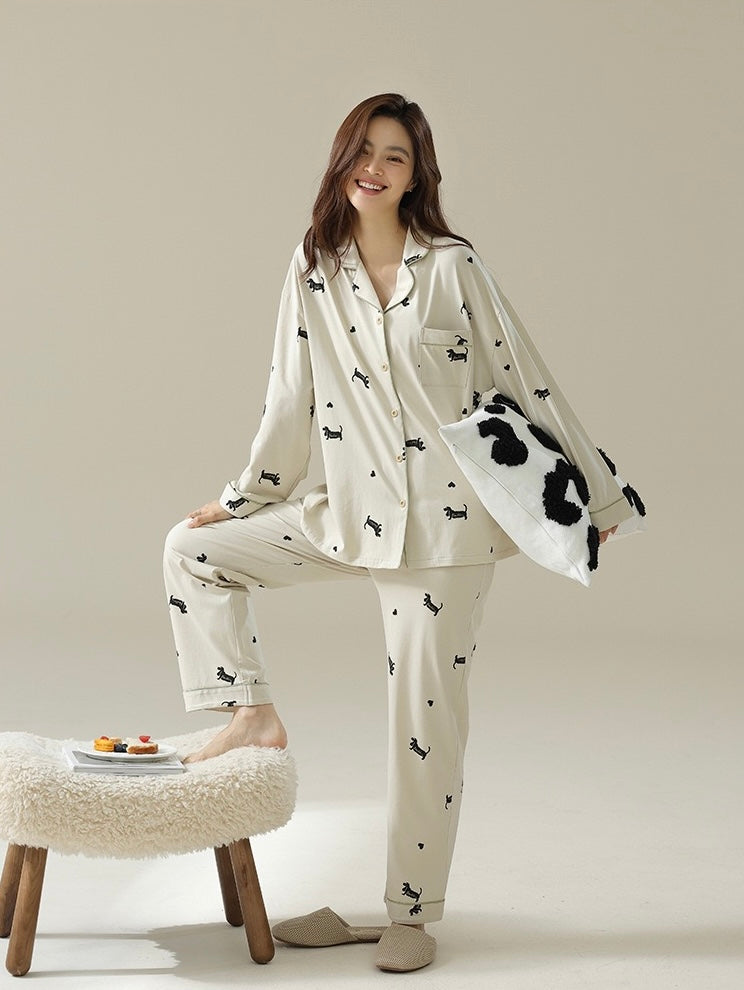 Cozy Cotton Lounge Set, Cutest Dog Print Pajamas For Women, Gift for Bestie