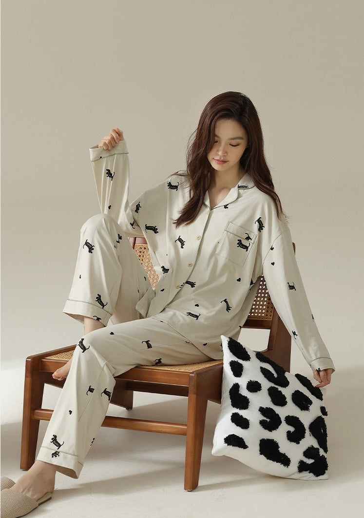 Cozy Cotton Lounge Set, Cutest Dog Print Pajamas For Women, Gift for Bestie