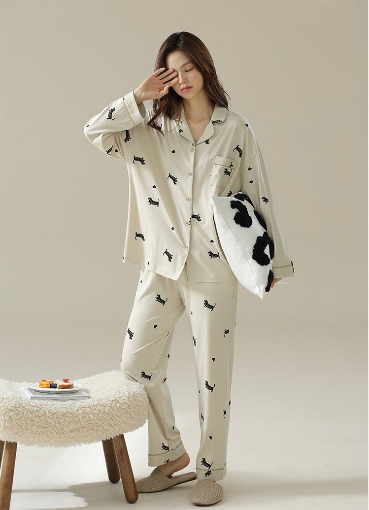 Cozy Cotton Lounge Set, Cutest Dog Print Pajamas For Women, Gift for Bestie