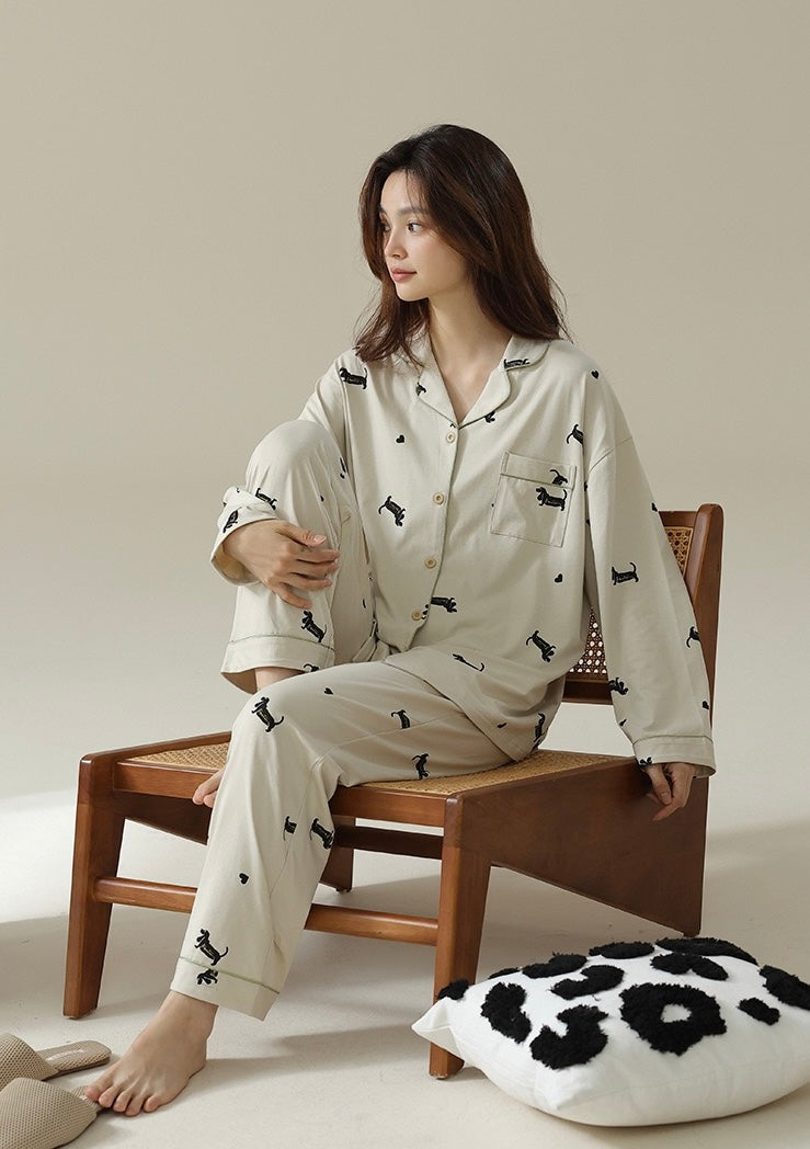 Cozy Cotton Lounge Set, Cutest Dog Print Pajamas For Women, Gift for Bestie