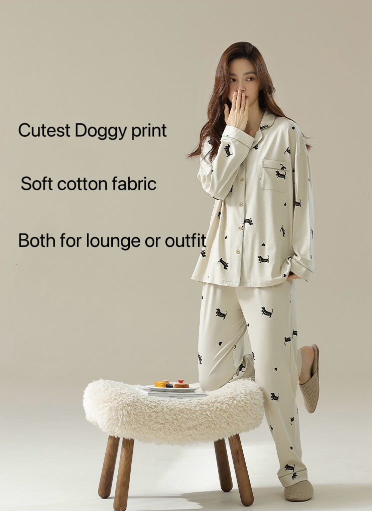 Cozy Cotton Lounge Set, Cutest Dog Print Pajamas For Women, Gift for Bestie