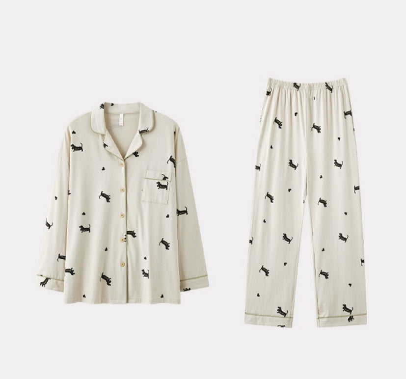 Cozy Cotton Lounge Set, Cutest Dog Print Pajamas For Women, Gift for Bestie