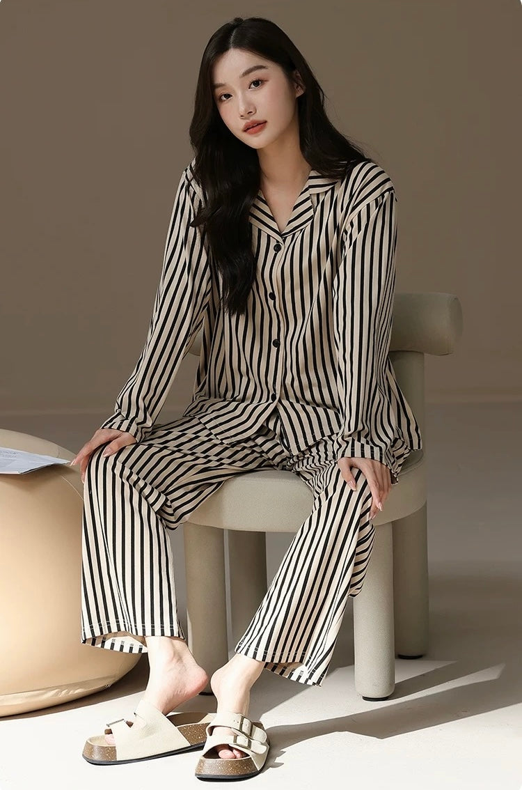Classic Striped Sleepwear, 100% Cotton Women's Pyjama Set, Gift for Her