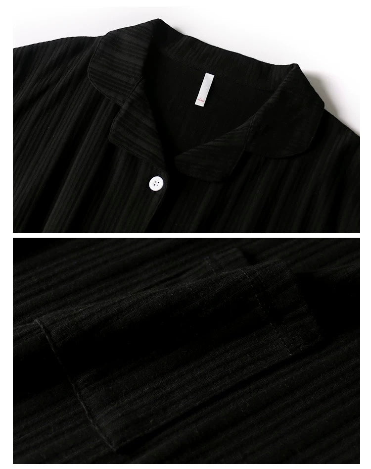 Classic Black Sleepwear, 100% Cotton Women's Lounge Set, Loungewear For Travel