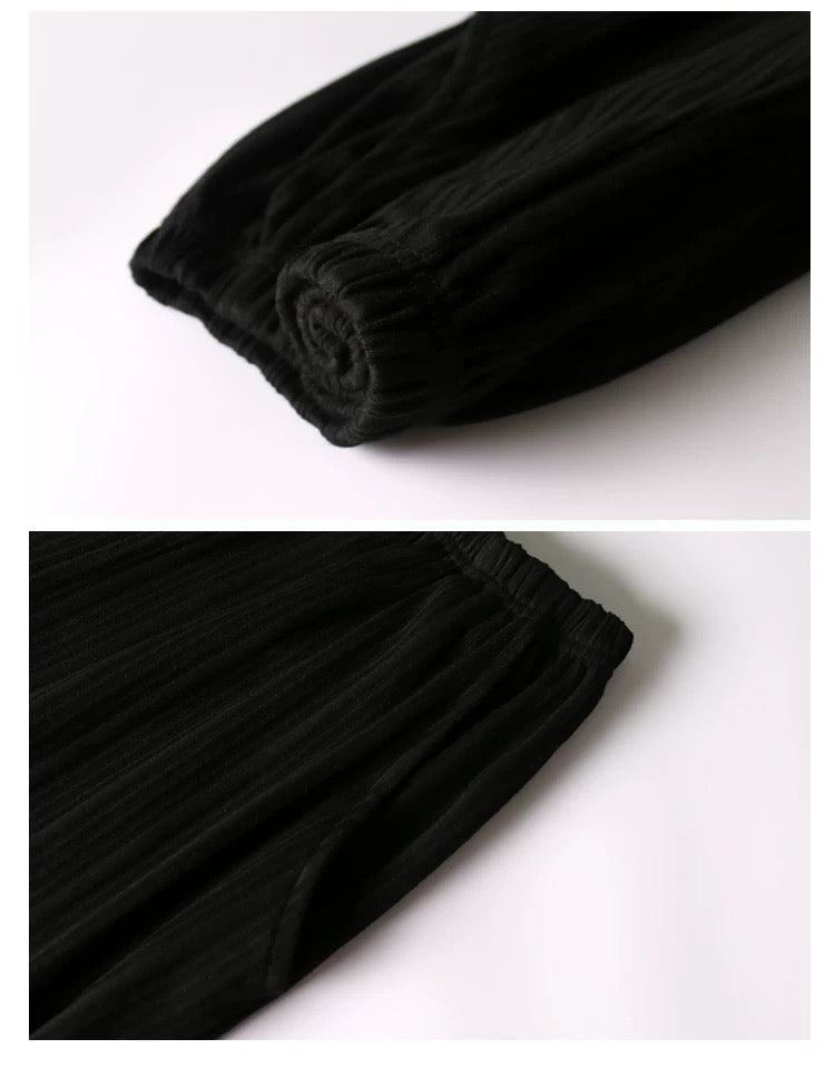 Classic Black Sleepwear, 100% Cotton Women's Lounge Set, Loungewear For Travel
