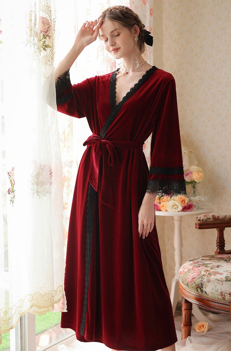 Elegant Black Velvet Kimono Robe - Luxurious Nightgown Robe for Spa, Pool, Yoga, and Meditation