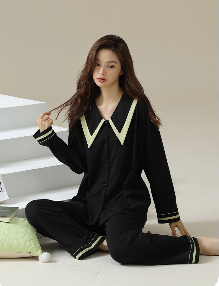 Elegant French Style Loungewear, Cotton Sleepwear, Minimalist Shirt and Pants, Birthday Gift for Her