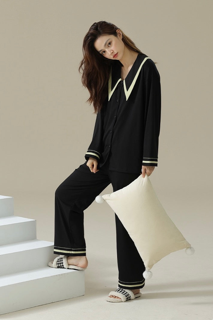 Elegant French Style Loungewear, Cotton Sleepwear, Minimalist Shirt and Pants, Birthday Gift for Her