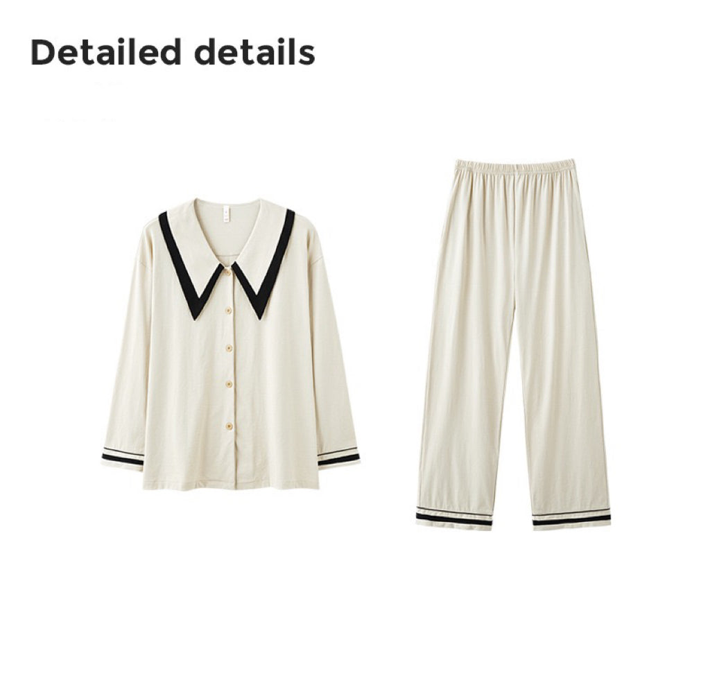 Elegant French Style Loungewear, Cotton Sleepwear, Minimalist Shirt and Pants, Birthday Gift for Her