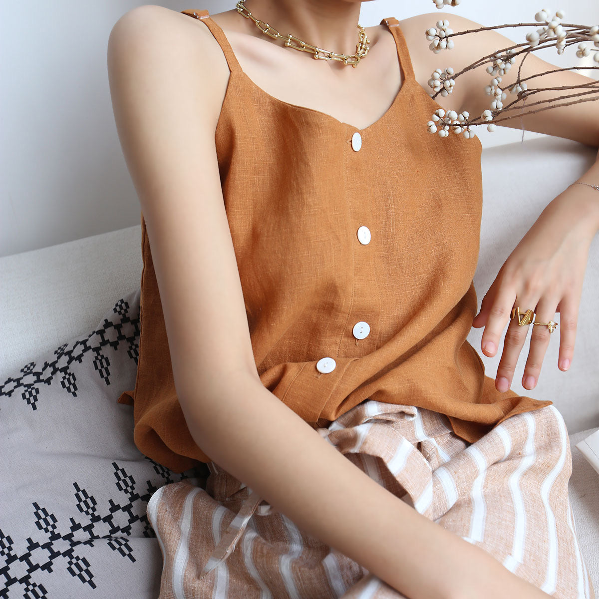 Botton up Linen top, Linen camisole