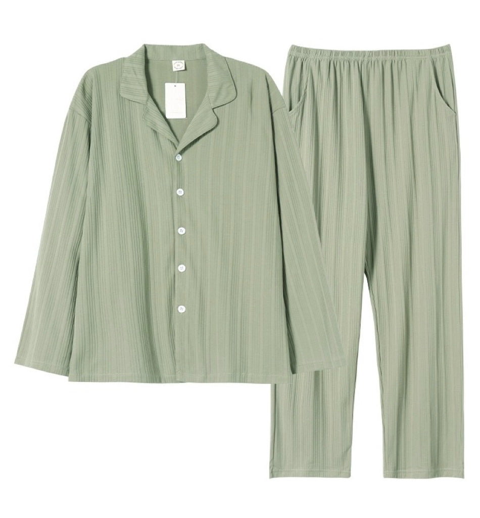 Green Men PJ Set: 100% Cotton Men's Pyjamas, Minimalist Men Loungewear, Men Lounge For Trip, Soft and comfy Sleepwear