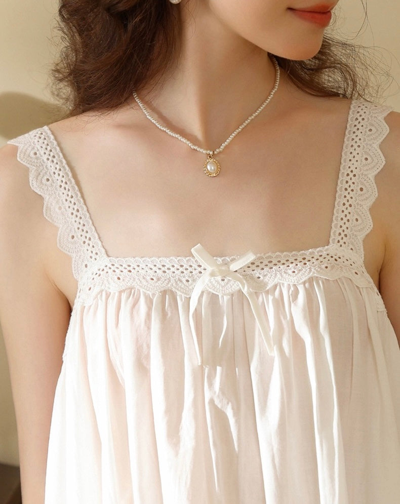 White Cotton Nightgown Long Slip Dress