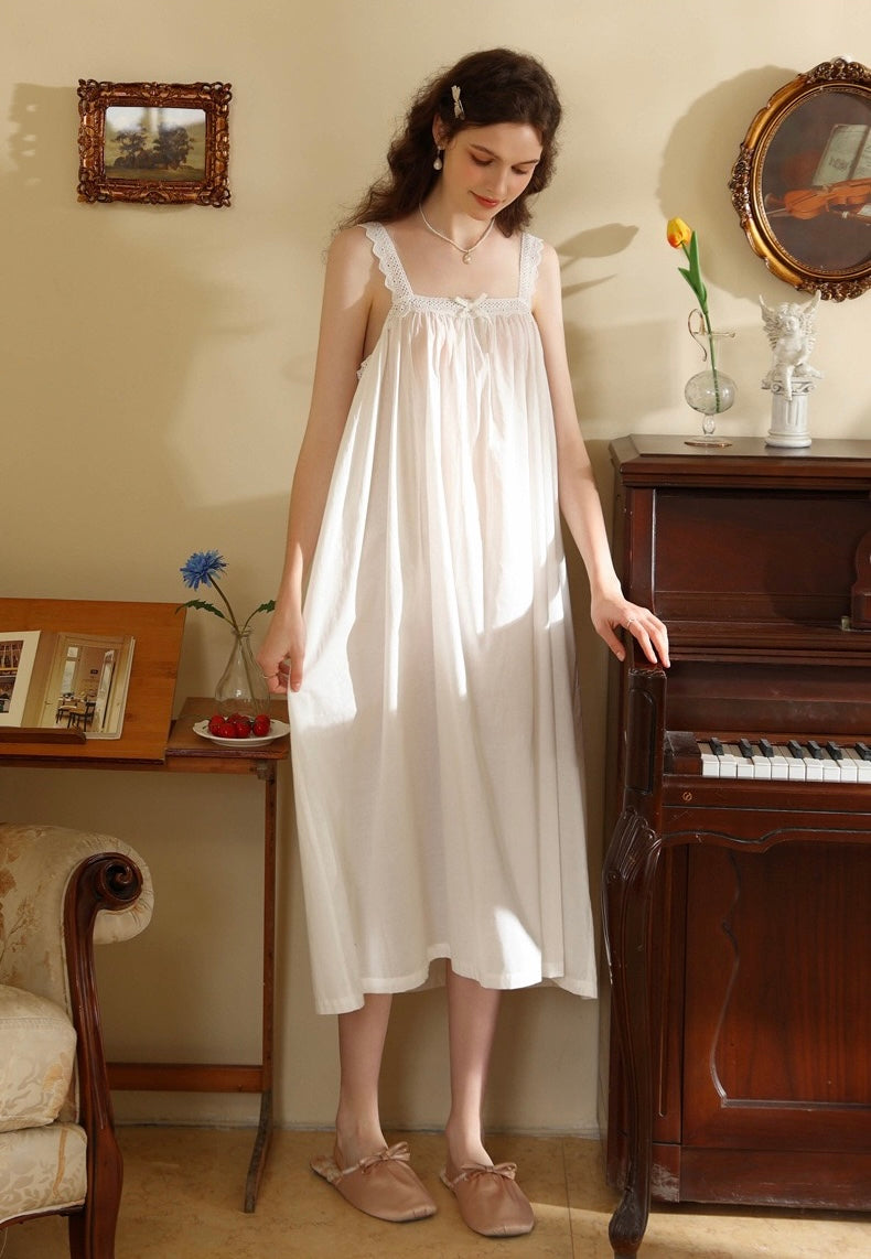 White Cotton Nightgown Long Slip Dress