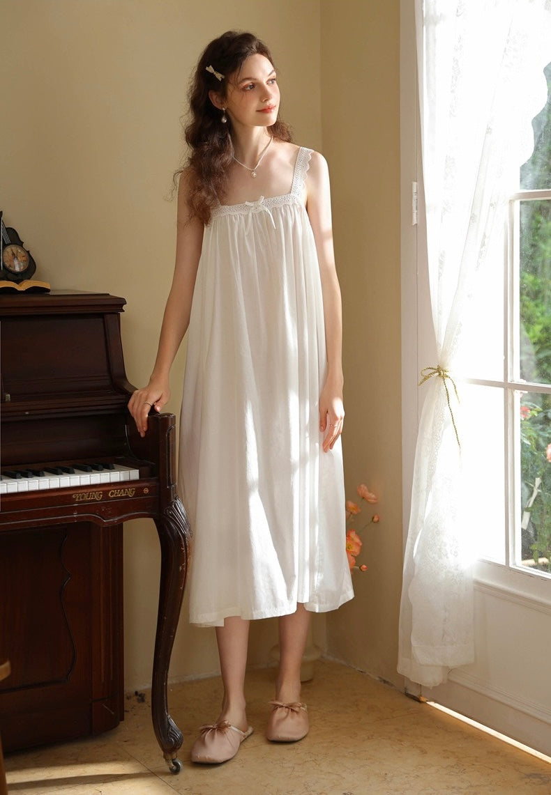 White Cotton Nightgown Long Slip Dress