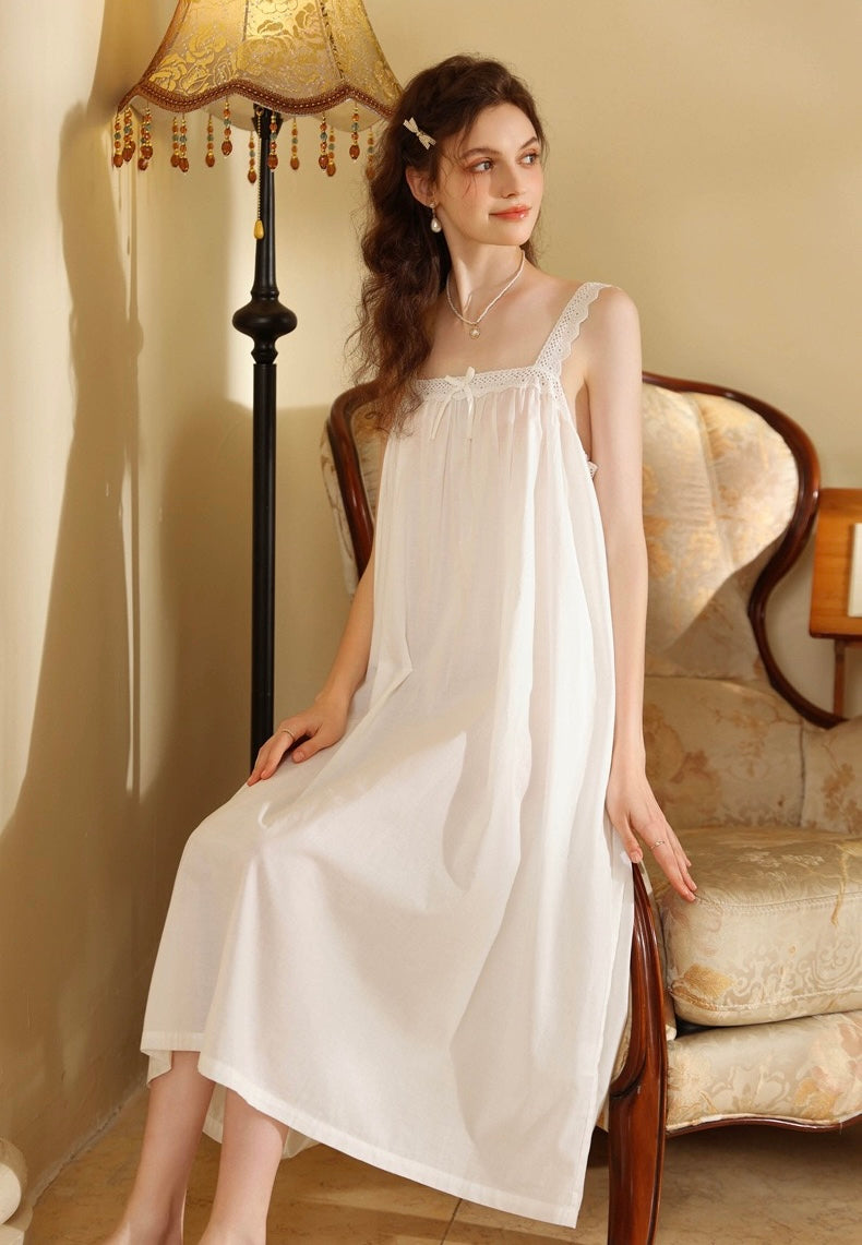 White Cotton Nightgown Long Slip Dress
