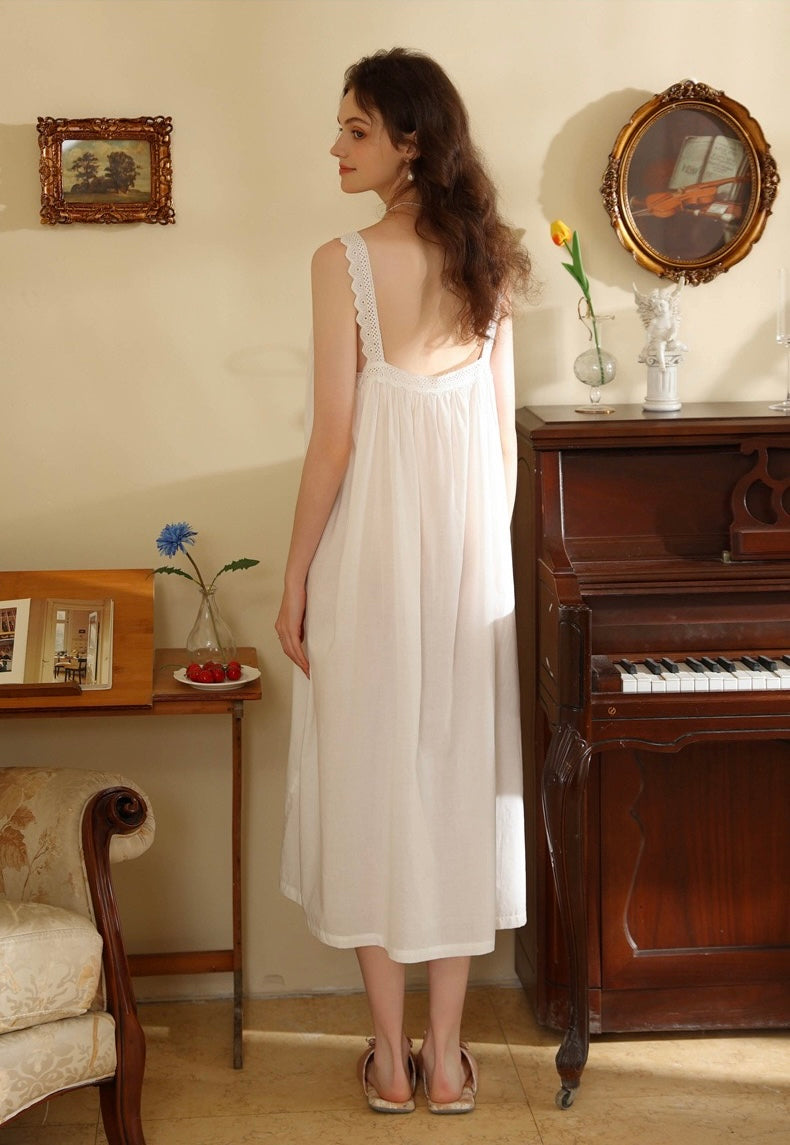White Cotton Nightgown Long Slip Dress