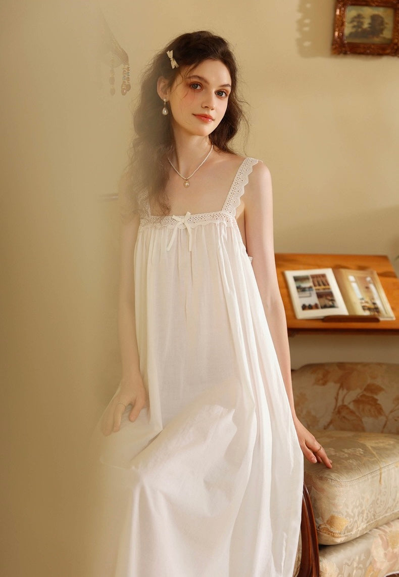 White Cotton Nightgown Long Slip Dress