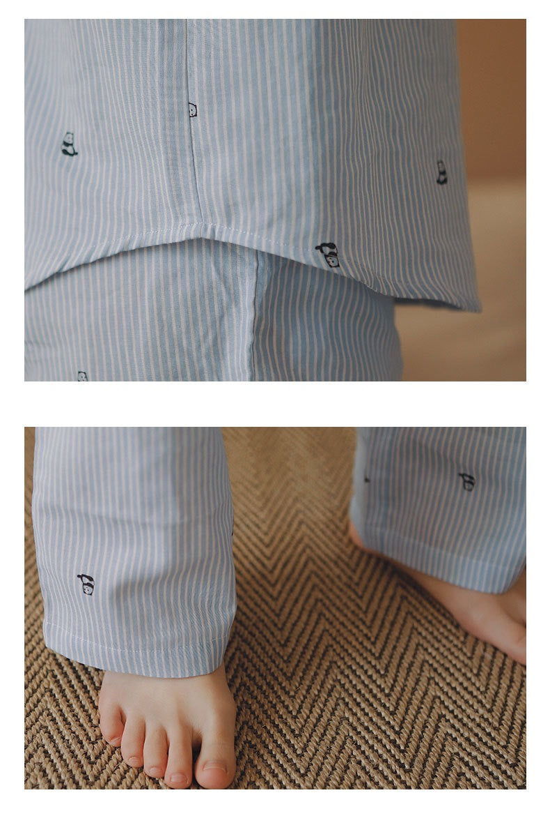 Blue Striped loungewear, Cute Panda print, Cotton pyjama set, Loungewear for trip and staycation