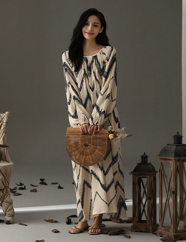 Cotton Boho Loungewear Maxi Dress