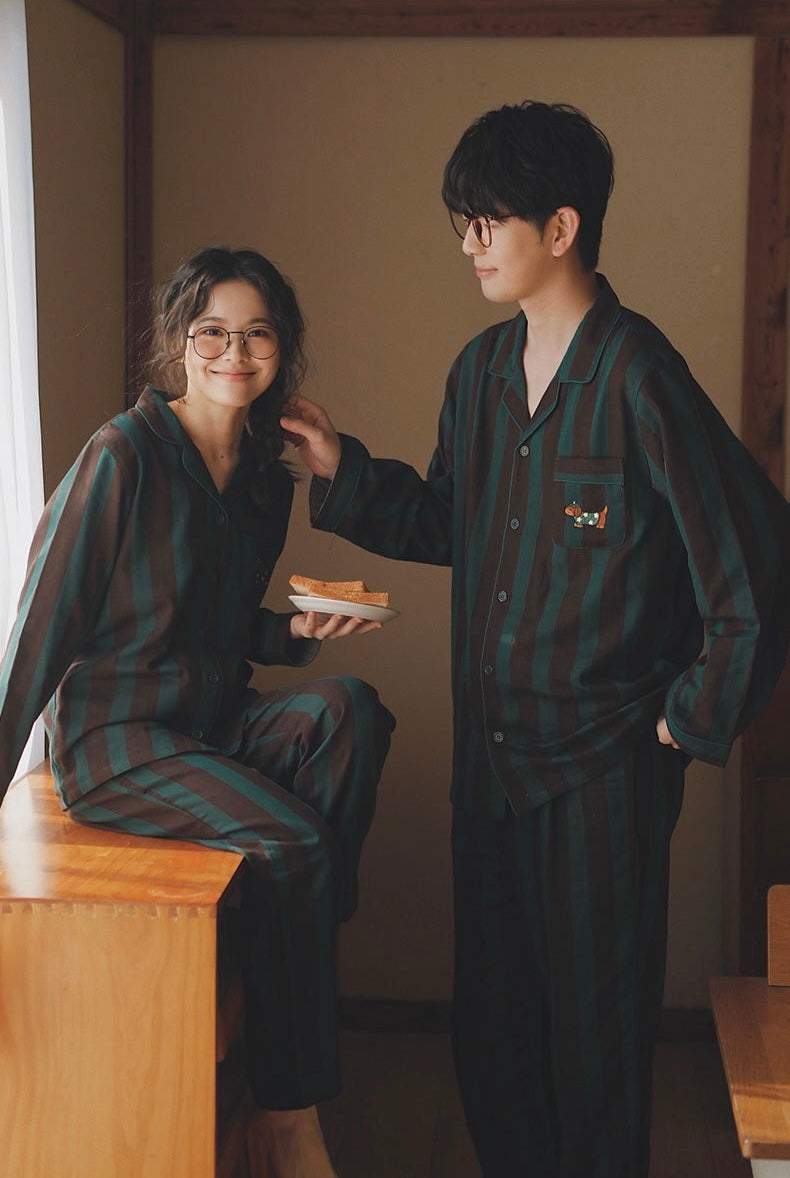 Matching Couple Cotton Pajamas Set with Puppy Embroidery